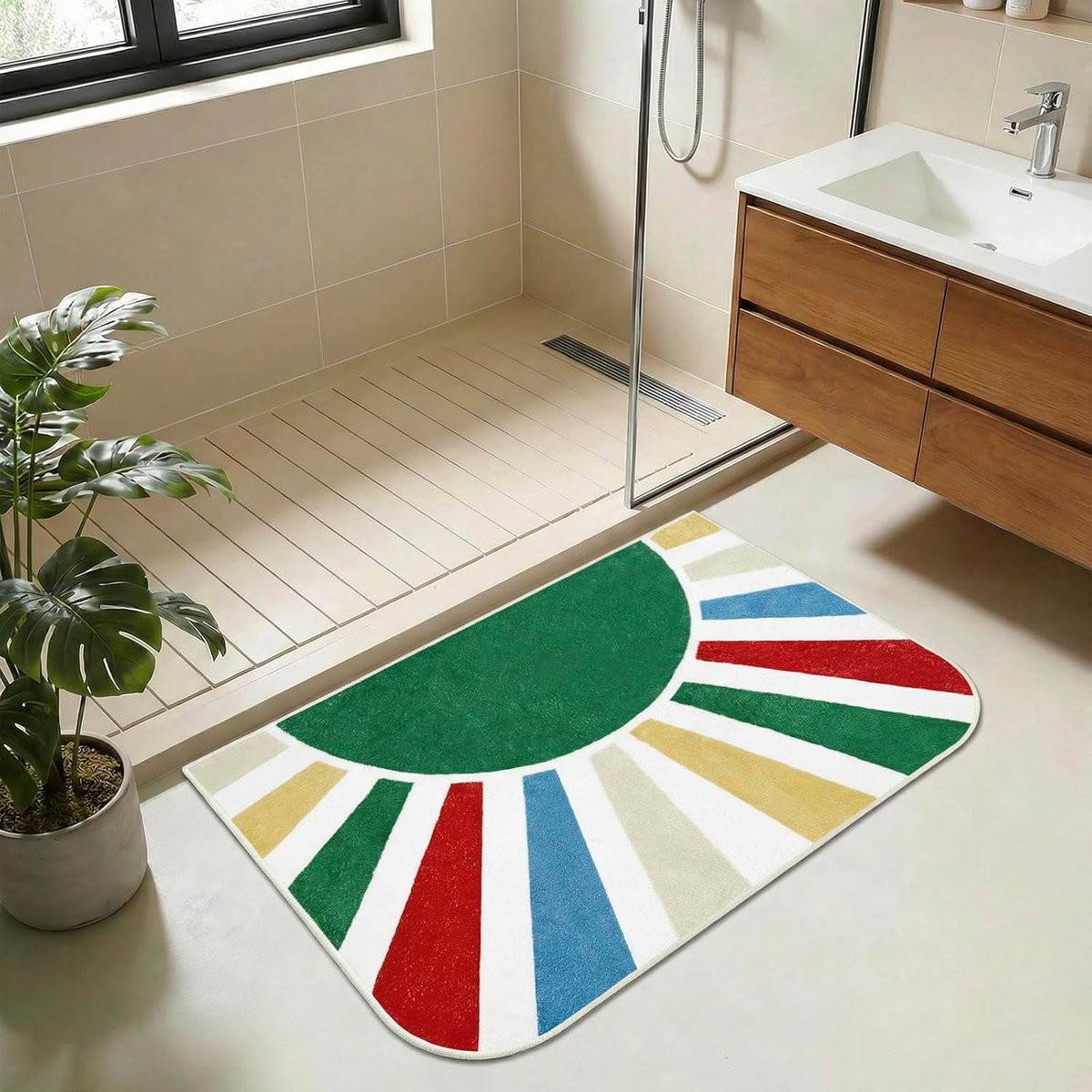 Wasbare Instapmat voor Keuken of Badkamer met Antislip Achterkant - Bladgroen - 51 x 76 cm