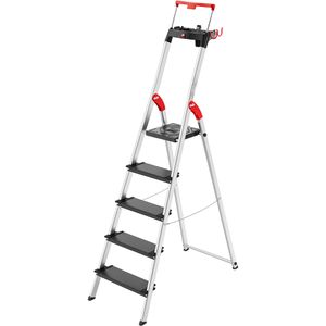 Hailo Stehleiter TopLine L100, 8050-507, mit Plattform, aus Aluminium, bis 150kg, EasyClix, mit 5 Stufen à 13cm Tiefe