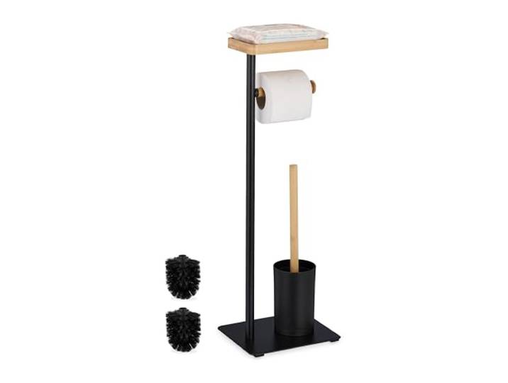 Relaxdays Serviteur WC\, Bambou\, Fer\, Support Non Fixe\, Brosse et Porte-Brosse\, Noir - Nature
