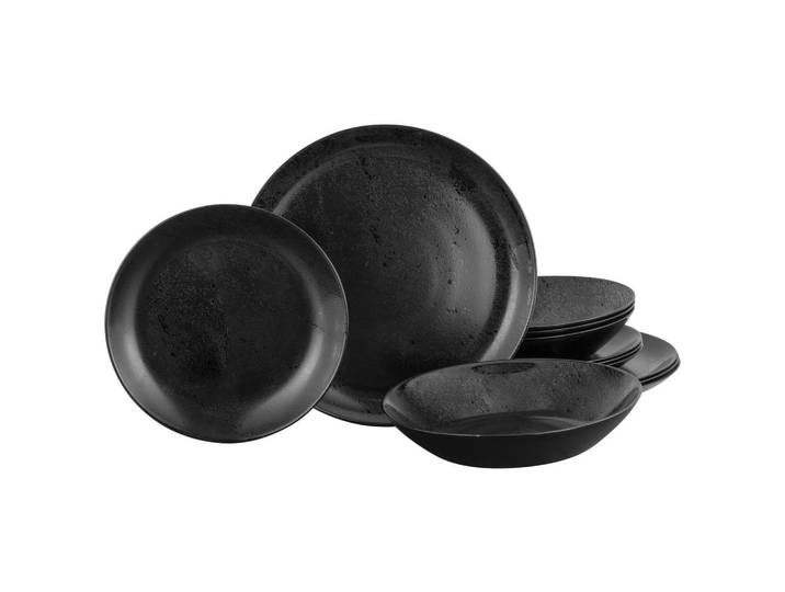 Creatable Tafelservice Diana, Schwarz, Glas, 12-teilig, Geschirr, Geschirrsets, Tafelservice