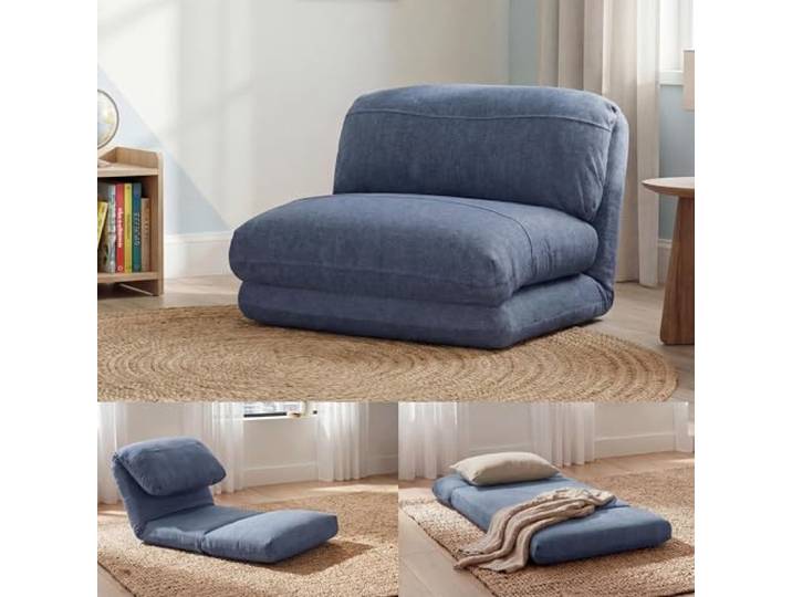 Mendler Schlafsessel HWC-E68 Stoff/Textil - hellblau Schlafsofa, Funktionssessel, Klappsessel, Relaxsessel