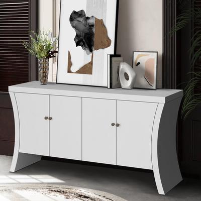 Ostweer White Wooden Credenza Buffet Server Cabinet with Curved Legs, Console Cabinet Entryway Cabinet Accent Cabinet