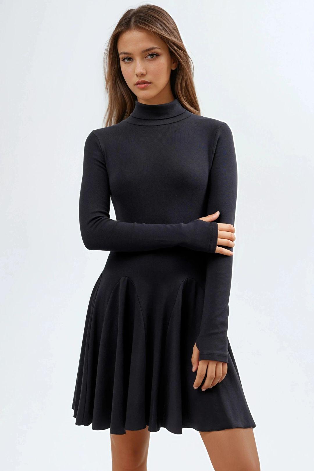 Mini-Rollkragen-Jersey-Kleid