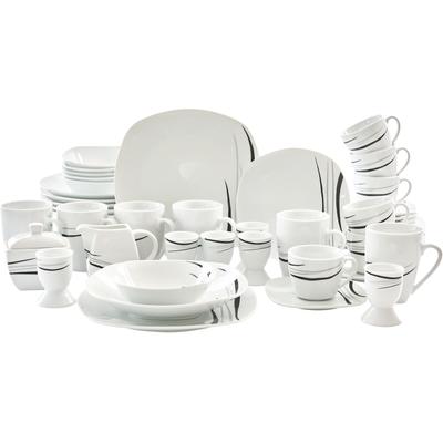 Kombiservice RETSCH ARZBERG "Geschirr-Set, Service Cosmos", schwarz-weiß (weiß, grau, schwarz), 62 Stk., Porzellan, Geschirr-Sets, Kombiservice, 62 Teile, für 6 Personen