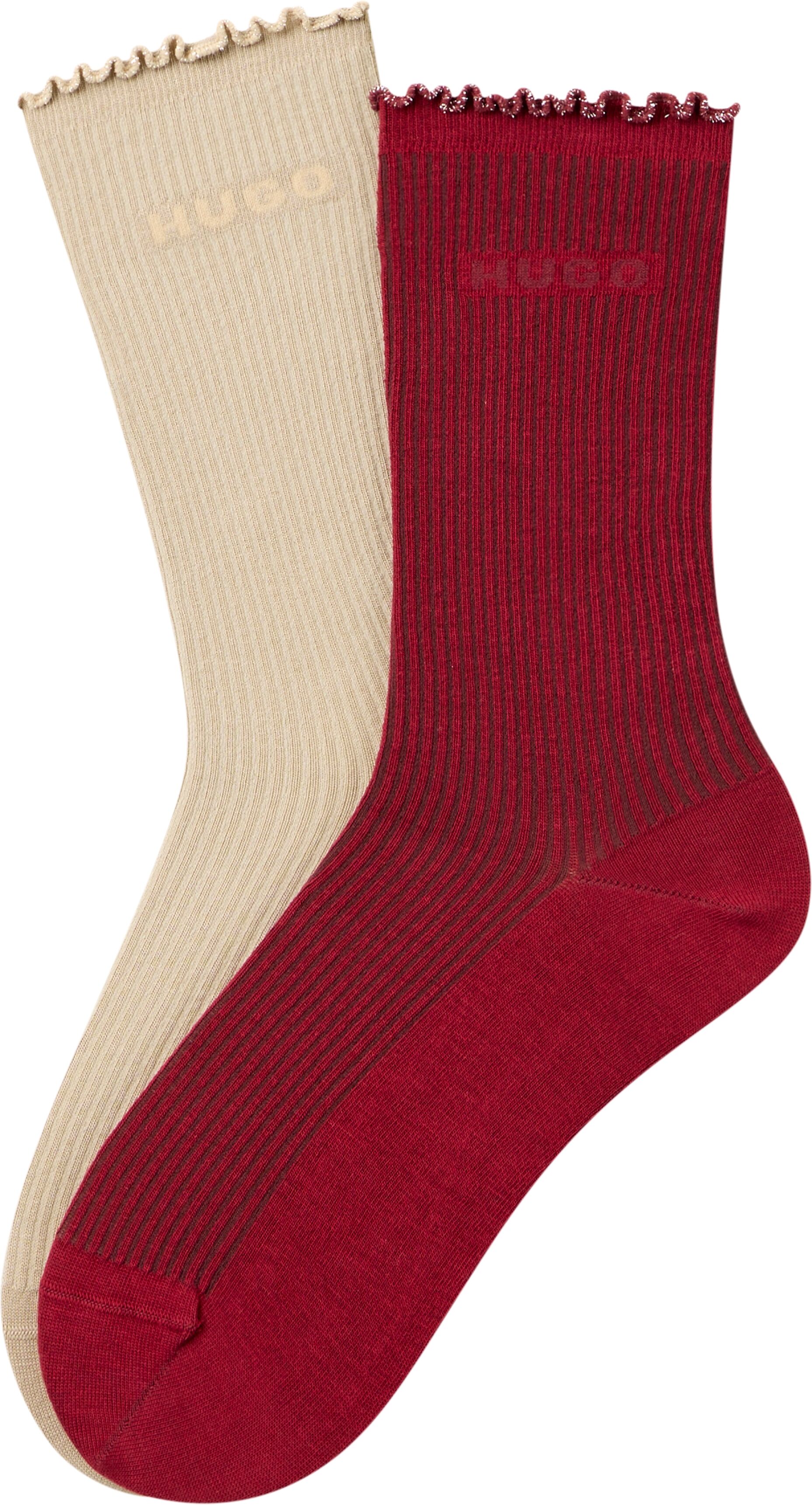 Basicsocken HUGO UNDERWEAR "2P RS LETTUCE CC W", Damen, Gr. 35-38, open rot 643, Baumwollmischung, normal, Socken Basicsocken, Bund leicht gekräuselt