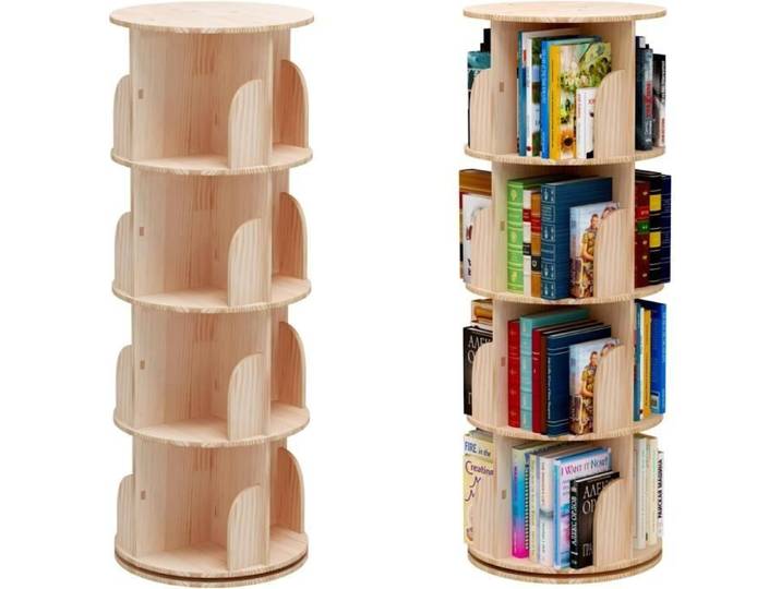 Bibliothèque rotative à 360 degrés en bois massif 46 x 129 cm PTUWODS