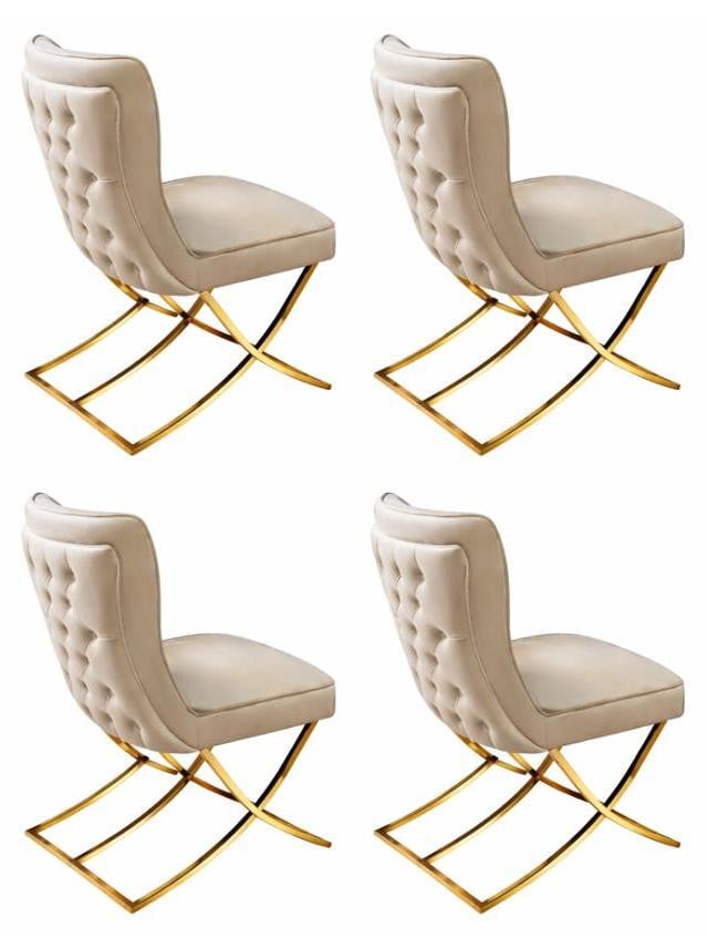 JVmoebel Set van 4 Moderne Beige Eetkamerstoelen