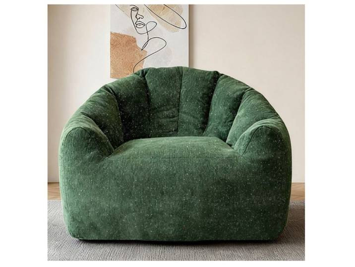Fauteuil poire 1 place - avec silhouette arrondie ergonomique et accoudoirs - en flanelle verte - 99 × 86 3 × 64 7 cm