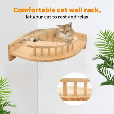 Uplift Curations Wall Mounted Cat Climbing Shelves Wooden Cat Tree With Scratcher Rope Ladder And Sleeping Platform corner Tower