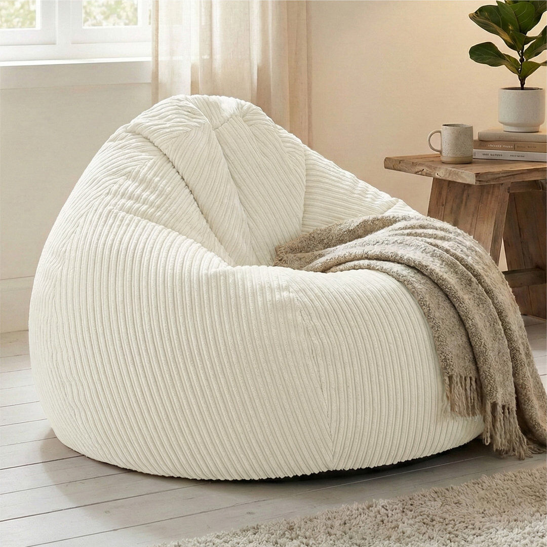 Isabelle & Max rucomfy Beanbags Large Corduroy Slouchbag - Plush Bean Bag Chair for Adults, Teens and Kids - Home Furniture Seating for Living Room or Bedroom - Mach Ivory Small