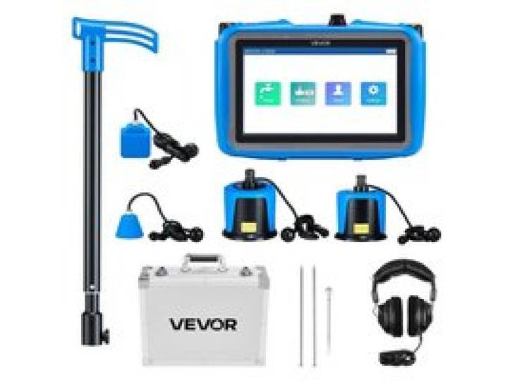 VEVOR Rohr-Wasserleckdetektor mit 4 Sensoren, 1 Hz–10000 Hz, 7-Zoll-Touchscreen, Ortungsgerät für unterirdische Rohrleitungen mit 3 Abhörstäben, Kopfhörer, 8-GB-Karte & Tragetasche