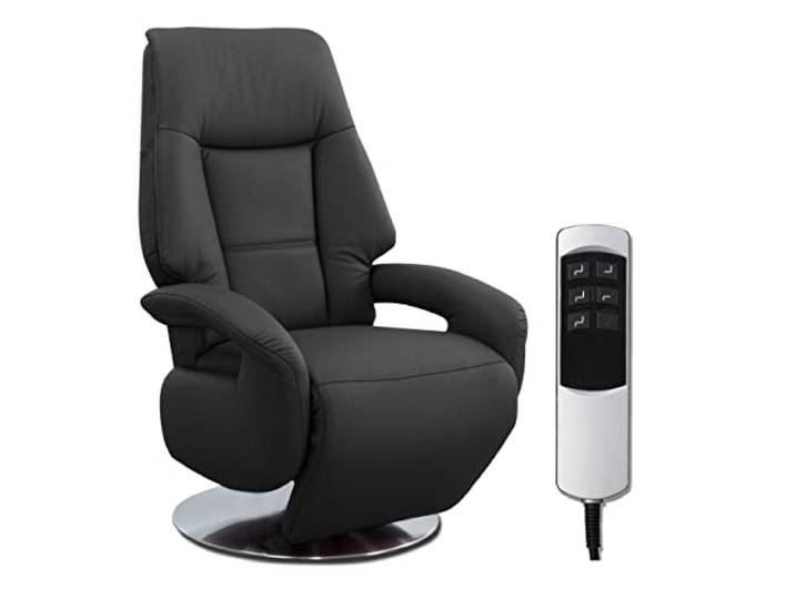 CAVADORE Fauteuil en Cuir Edinburgh avec Fonction Relaxation réglable électriquement - 2 Moteurs électriques - 74 x 114 x 77 cm - Cuir véritable - Noir