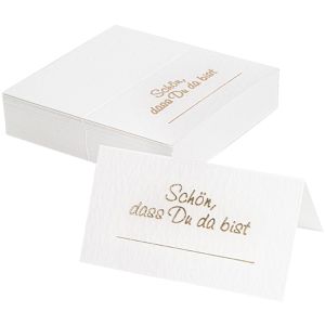 Ideen-mit-Herz Tischkarten 012524-02, weiß / gold, aus 300 g/m² Karton, 90 x 50/100 mm, 50 Stück