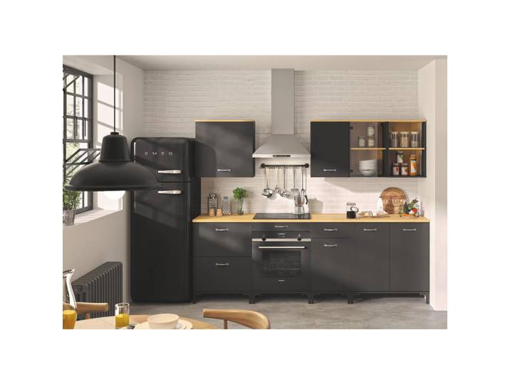Mid.you Küchenleerblock Manchester, Schwarz, Eiche, Glas, Holzoptik, 3 Schublade(n) Schubladen, nur wie online abgebildet bestellbar, 240 cm, ISO 9001, DIN EN ISO 14001, DIN EN ISO 9001, Made in EU, Made in Europe, Küchen, Küchenzeilen & Küchenblöcke, Küchenzeilen ohne Geräte