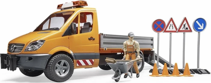 Bruder MB Sprinter Kommunal mit Light & Sound Modul (orange, Inkl. Fahrer und Zubehör)