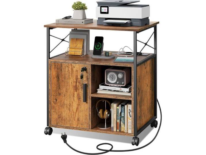 DEVAISE Caisson de Bureau Mobile avec Station de Recharge Verrouillable à roulettes Brun Bois Rangement A4