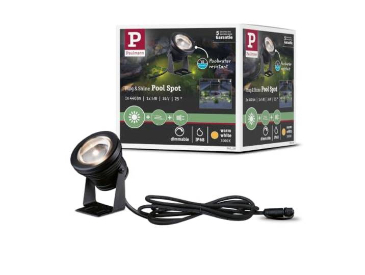 Paulmann 94559 Plug & Shine LED Außenleuchte Spot Teichleuchte IP68 incl. 1x5 W dimmbar Warmweiß Schwarz Aluminium 3000 K