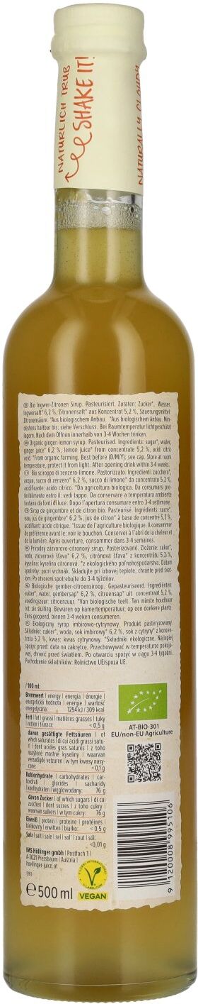 Höllinger Bio Sirup Ingwer 0,5l