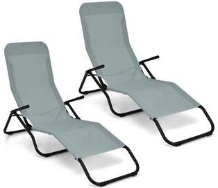 Costway 2 Pieces Folding Portable Patio Chaise Lounger with Rocking Design-Light Green