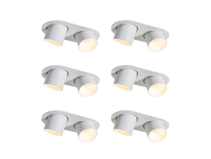 Lot de 6 Spots Encastrables Blancs 2 Lumières GU10 50mm -