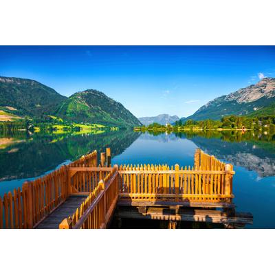 Fototapete PAPERMOON "ALPEN-SEE mit Brücke", bunt, B:2,5m L:1,86m, Vlies, Tapeten