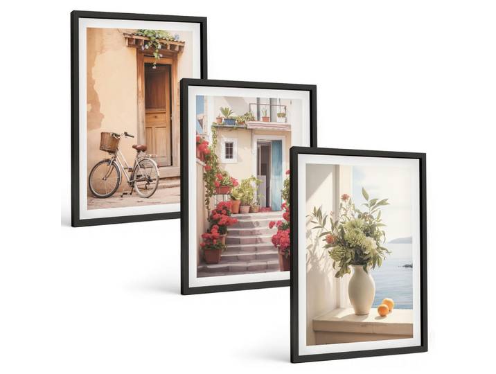 Tulup Bilder SET 3er Set - 40x60 cm Schwarzer Rahmen - Charmante Küstenstraßen, Kunststoff, Rechteckig, 40x60 cm, Fotografie, Bilder & Rahmen, Bilder