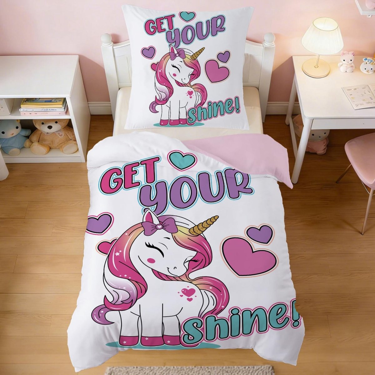 Elzusha Dekbedovertrek Unicorn Roze met kussensloop B/D/H: 140 x 200 cm en 65 x 65 cm