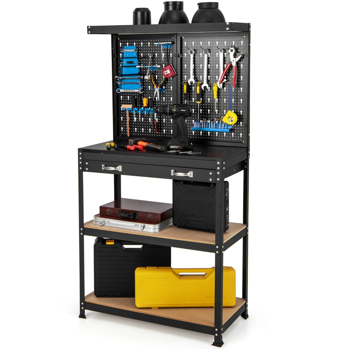 Costway Werkbank met Steigerplank en Lades voor Gereedschapsopslag, Zwart + Blauw