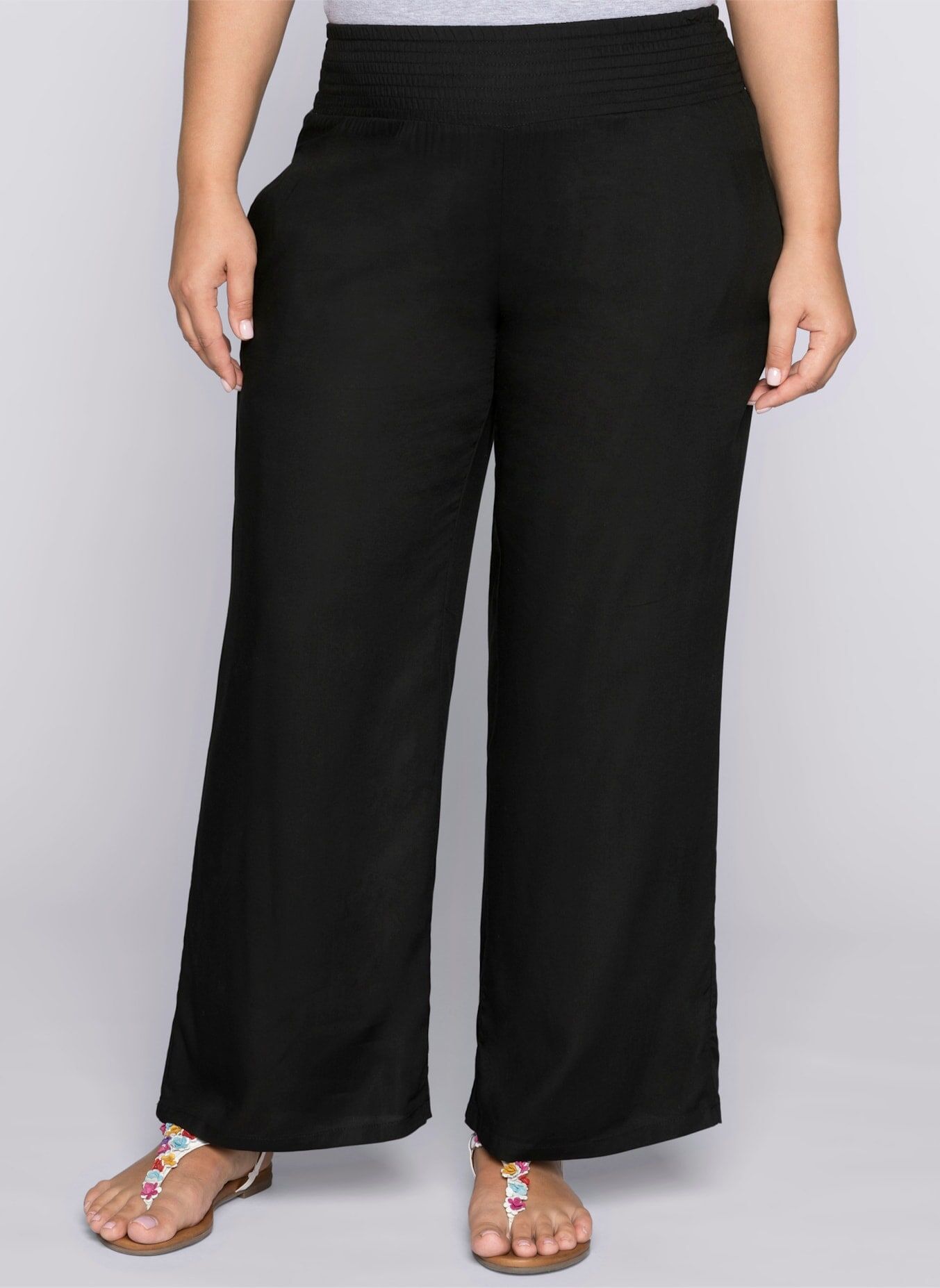 Schlupfhose SHEEGO, Damen, Gr. 50, Normalgrössen, schwarz, 100% Viskose, unifarben, Hosen Schlupfhose schwarz 50, Normalgrössen