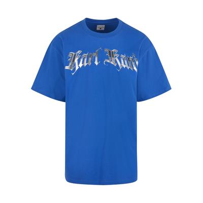 T-Shirt KARL KANI "Karl Kani KK Old English Chrome Tee", Herren, Gr. M, blau, 100% Baumwolle, bedruckt, loose fit, Rundhals, Shirts T-Shirt