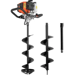 VEVOR Benzin Erdbohrer 43 cc Erdlochbohrer 2-Takt 203 mm 2-in-1 Pfahlbohrer, für Eisangeln & Gartenarbeit, Kältebeständig, Motordrehzahl von 8500 U/min, Robustes Erdbohrgerät mit Bohrern & Klingenschutz