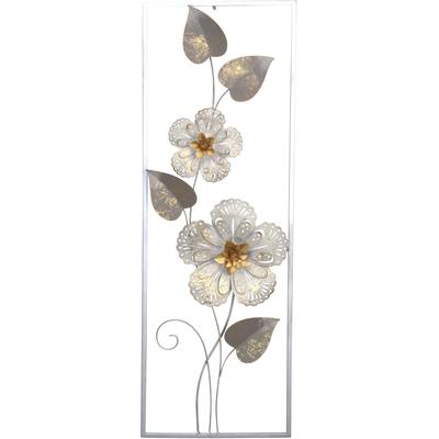 Wanddekoobjekt "Wanddekoration", silber, B:31cm H:90cm T:5cm, Metall, HOFMANN LIVING AND MORE, Wanddekoobjekte, Blumenmotiv, aus Metall mit Rahmen