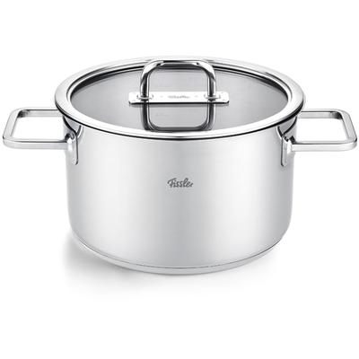 Kochtopf FISSLER "Viseo Pro", silber (silberfarben), Ø:20cm, Töpfe, Kochtopf, Edelstahl-Kochtopf mit Glasdeckel und Superthermic Boden