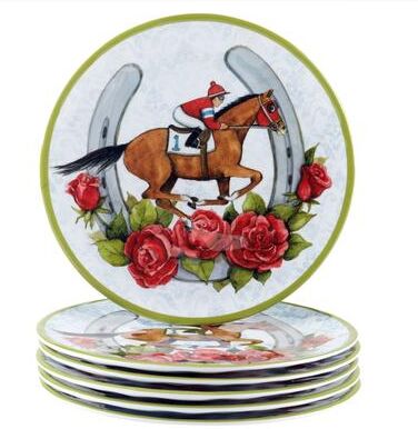 "Certified International Derby Day at the Races Set of 6 Melamine Salad Plates - 9"" Diam x 0.5"""