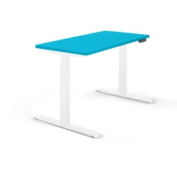Schreibtisch elektrisch höhenverstellbar REC 120x60cm, Tischplatte Blau mit Gestell Weiss120x60