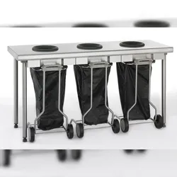 Tournus Müll Sortiertisch mit 3 Schächten inkl. fahrbarer Mülleimer