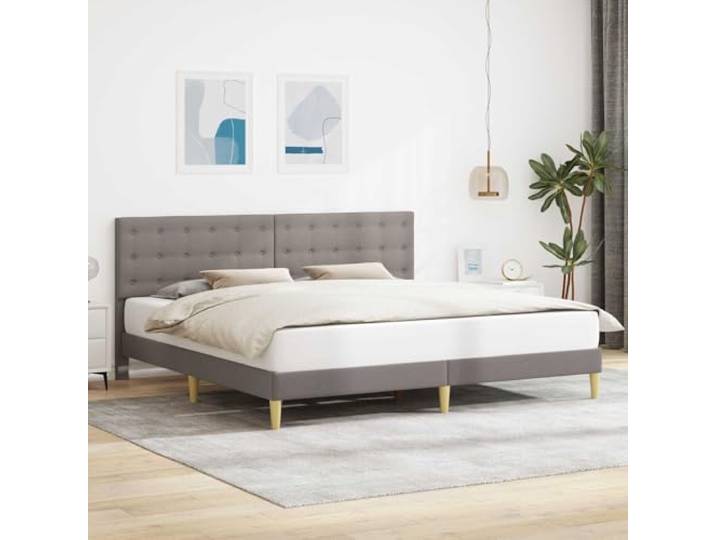 RJPLMFV Bettgestell, Stoff, Taupe, 200 x 200 cm Kopfteil aus Sperrholz, spitz zulaufende Beine, feste Latten inklusive, schmutzabweisend