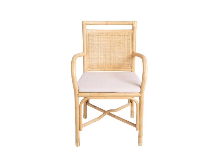 Fauteuil de table rotin et velours rose