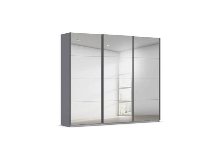 Rauch Möbel KULMBACH, Schwebetürenschrank, Grau metallic, Breite 271 cm Kleiderschrank mit Schwebetüren, Schiebetüren, 3-türig, mit Spiegel, Zubehör Classic, Schlafzimmer, Jugendzimmer, Garderobe