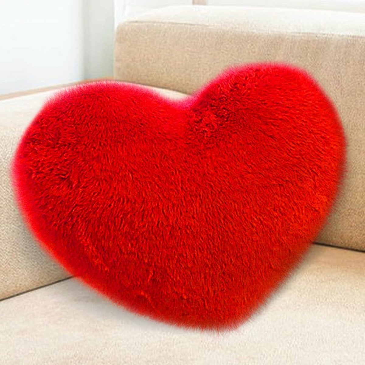 Rood Pluche Hartkussen - Decoratief Knuffelkussen - 46 x 36 cm