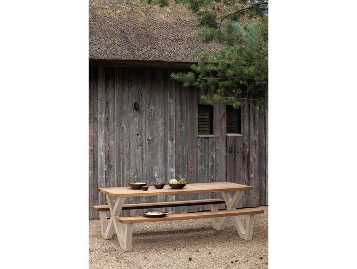 Livetastic Gartentischgruppe Tablo, Naturfarben, Holz, Metall, Abachi, massiv, rechteckig, 145x75x206 cm, Gartenmöbel, Gartengarnituren, Gartenmöbel-Sets