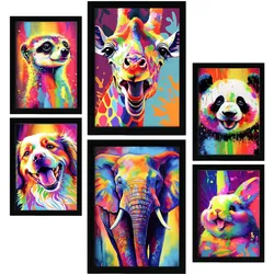 POSTER Set Mit 6 Freundliche Tiere Im Hochformat Lebhafte Aquarell Stil Illustrationen Von Lächelnde Tiere Innenarchitektur A3 & A4 Schwarzer Rahmen