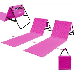 24MOVE® Strandmatte 2er Set klappbar mit Rückenlehne, Strandliege mit Gurt, tragbar für Strand und Garten, Liegematte rosa