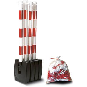 Moravia Absperrpfosten GUARDA Flex, rot/weiß, Kunststoff, mit klappbaren Standfuß 28x28cm, Ösen & Kette, 5x90cm, 4 Stück