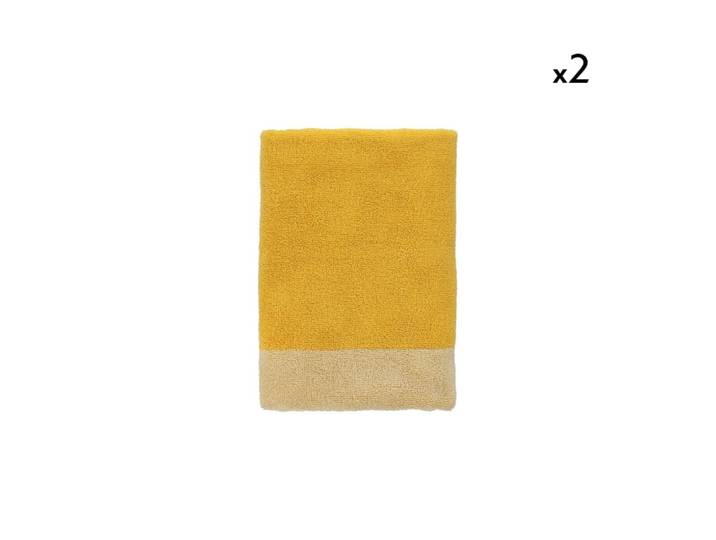 Lot de 2 serviettes de bain jaunes en coton 70x140cm