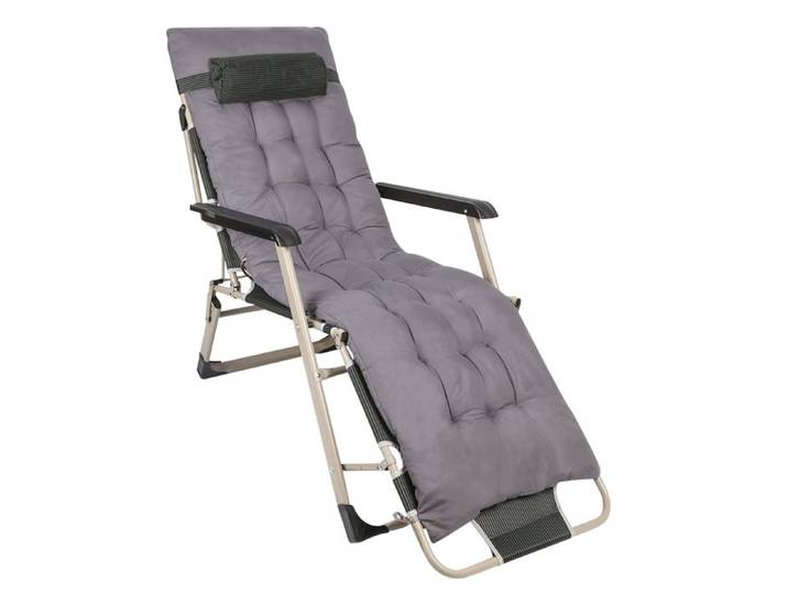 Chaise longue Inclinable pliante - Fauteuil de Jardin avec Rembourrage - Intérieur/Extérieur - 178x52x38 cm - Gris
