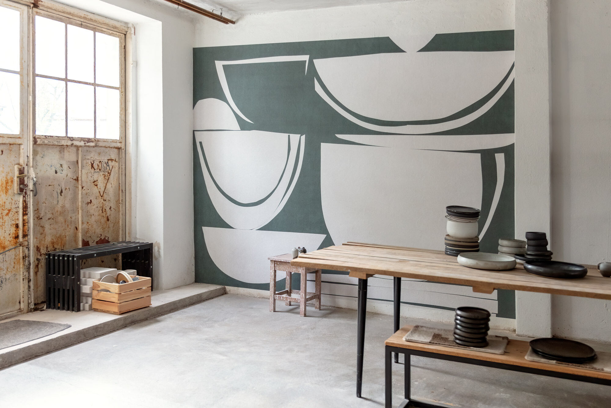 Fototapete KOMAR "Vlies Fototapete - Pottery - Grösse 400 x 250 cm", grün, B:400m H:250m, Vlies, Tapeten, Fototapete grün B/L: 400m, Rollen: 1