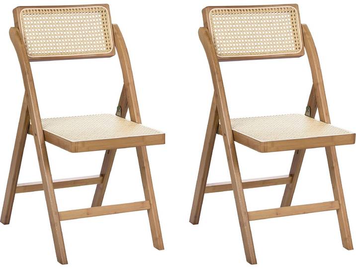 BELIANI Esszimmerstuhl 2er Set Braun Bambusholz Geflochtene Sitzfläche Klappbar Boho Stuhl mit Weiner-Geflecht Holzstuhl Klappstuhl ohne Armlehnen