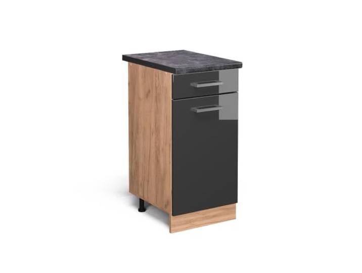 Vicco Küchenunterschrank R-Line, Anthrazit Hochglanz, 40 cm 1 Schublade · Arbeitsplatte Anthrazit · Höhenverst. Füße · Leichter Zugriff · Frei kombinierbar