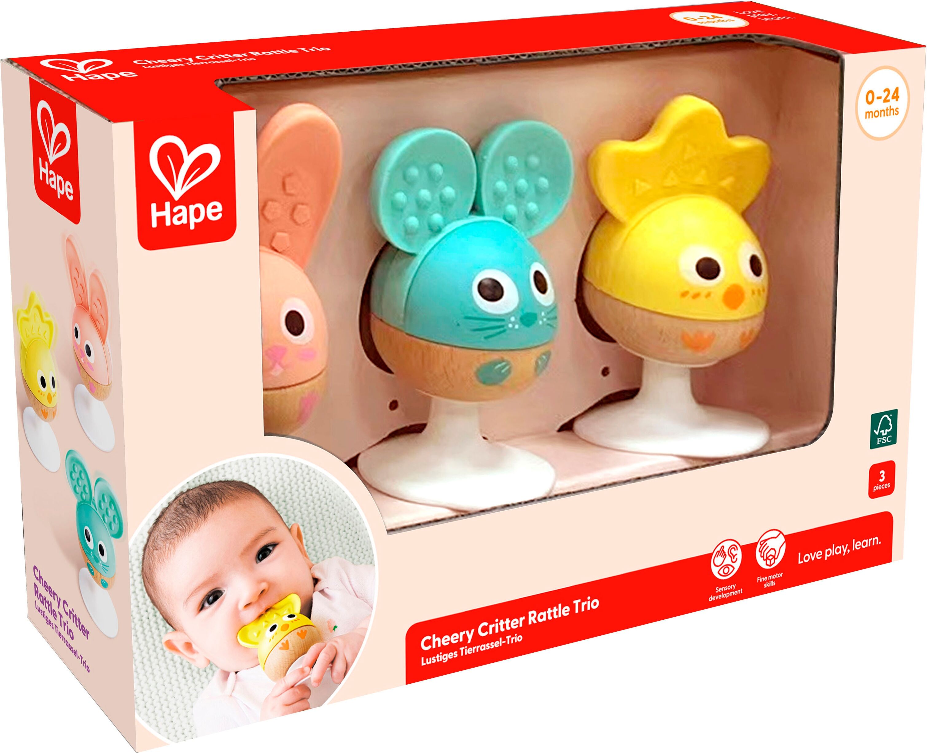 Greifspielzeug HAPE "Rassel und Beißring-Set", bunt, Greifspielzeug, Kinder, Holz, Kunststoff, Greifspielzeug
